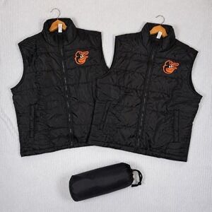 Pair Baltimore Orioles XL Puffer Vest TWO Pack NWT Game Day Fan Gear Packable